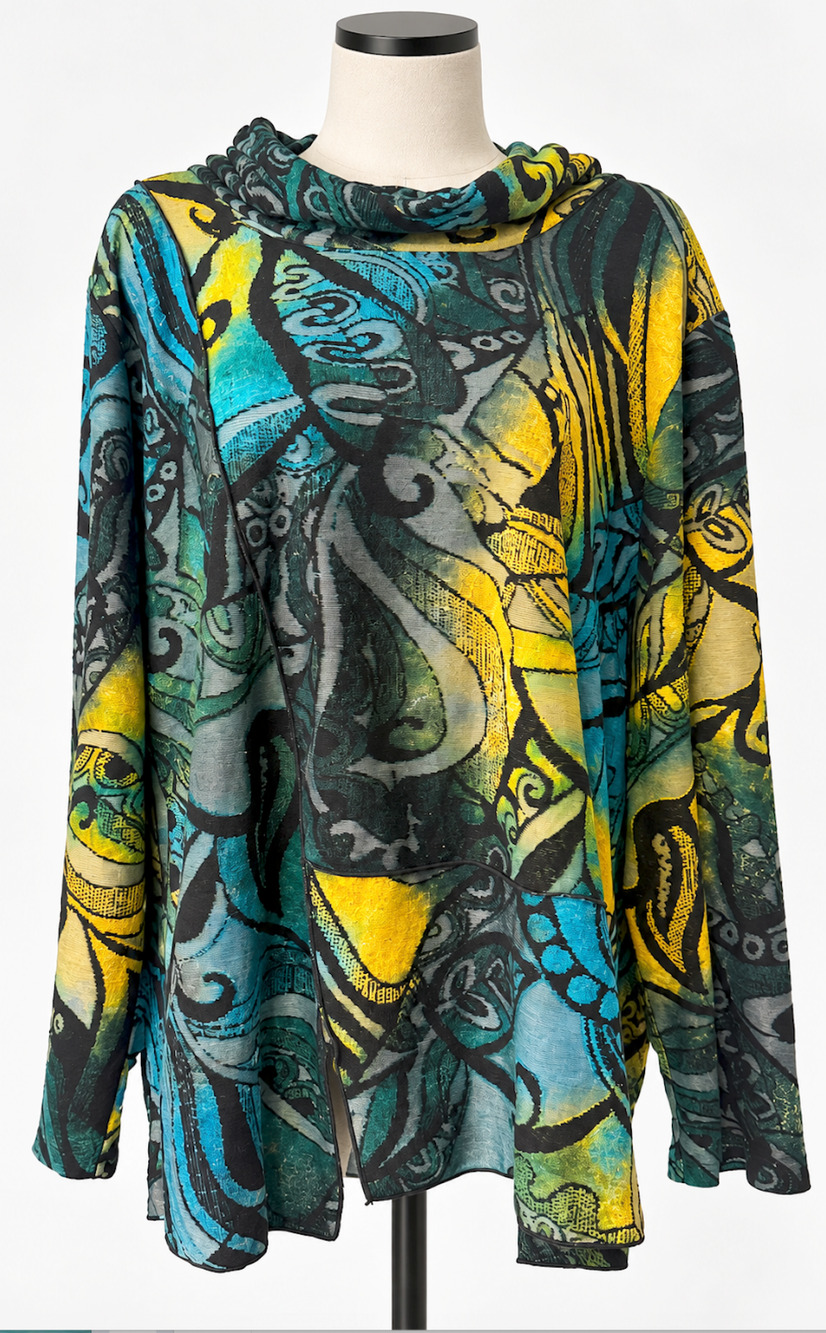 The Pyramid Collection Pieced Burnout Tunic Cowl Neck Teal Green Size 3X NWOT